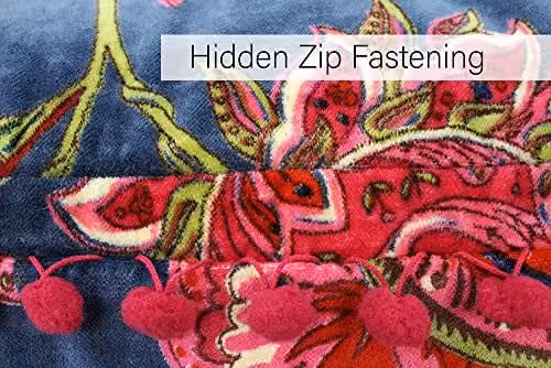 Riva Paoletti Malisa Square Paisley Indian Print Cushion in Smoke Blue with Pink Pompom Edges, W/D/H: 50 x 50 x 50 cm – 5