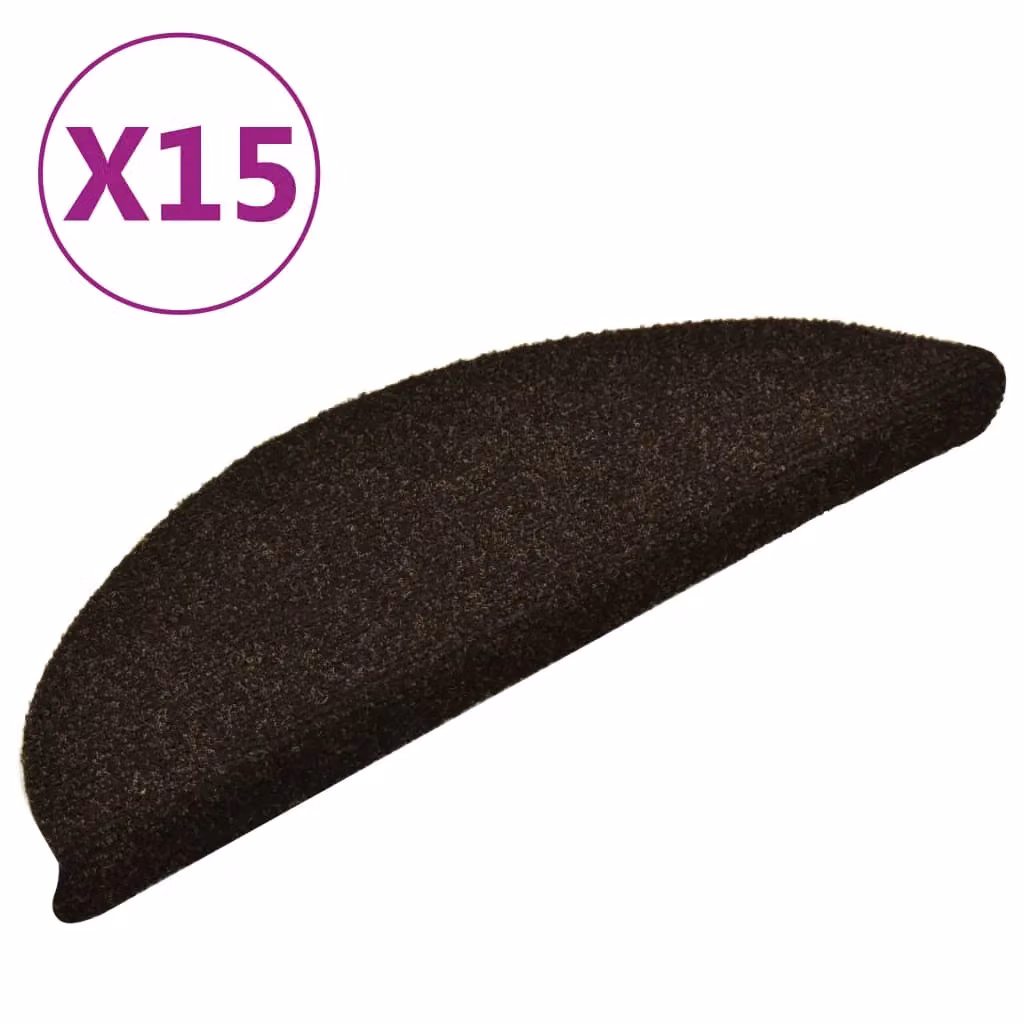 Berkfield Home Self-adhesive Stair Mats, 15 Pieces, Dark Brown, W/D/H: 56 x 17 x 3 cm – 2