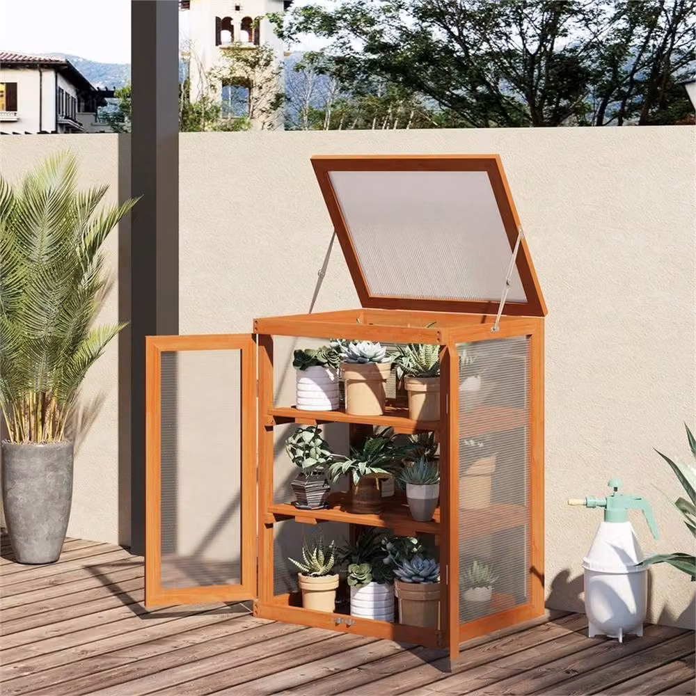 Nordara 3-Tier Lacquered Wooden Freestanding Plant Storage Shelf in Orange – 2