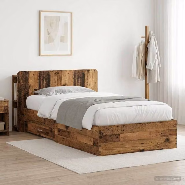 Berkfield Home Bed Frame with Storage in Old Wood Brown, W: 80 cm, L: 200 cm