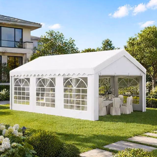 STILVORA White Garden Gazebo with Sidewalls and Windows, W: 600 cm, D: 400 cm, H: 280 cm – 1