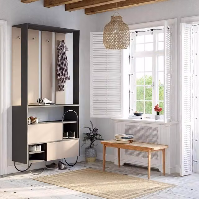 FWStyle Modern 2 Drawer 3 Tier Hallway Storage Unit in Grey Oak and Metal