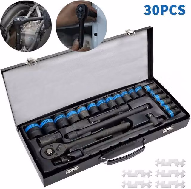 FLAVORA Heavy Duty 1/2 inch Ratchet Wrench Socket Set in Black