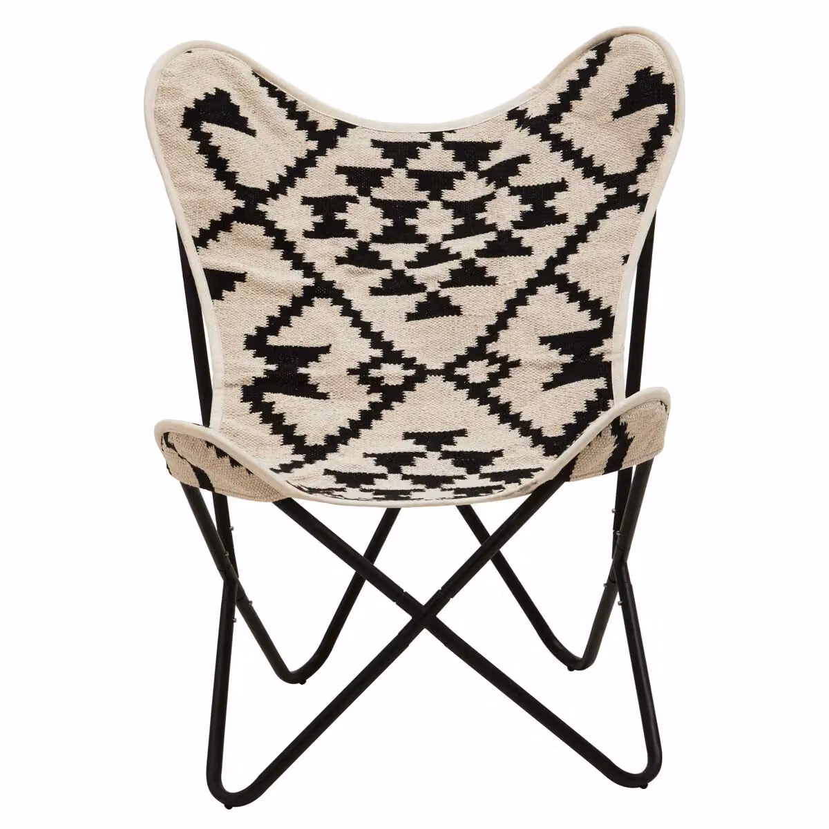 Orsina Cefena Butterfly Chair with Multicolour Geometric Fabric Cushions and Metal Frame – 2
