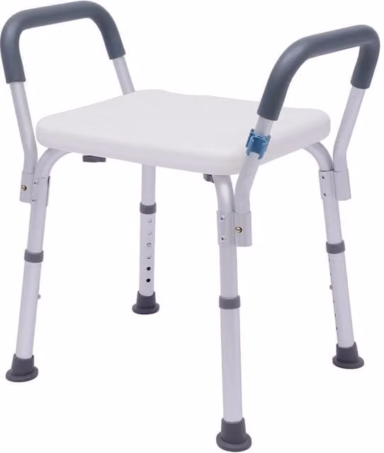 FORGEVIO White Shower Chair with Detachable Armrest and Non-Slip Height Adjustable Legs – 1