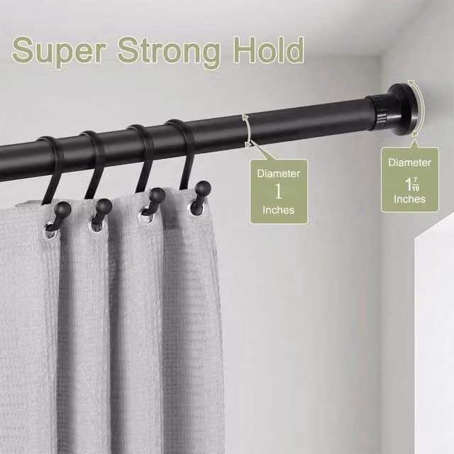 FLAVORA Heavy Duty Extendable Curtain Pole in Black, Stainless Steel, Width: 260-310 cm – 1