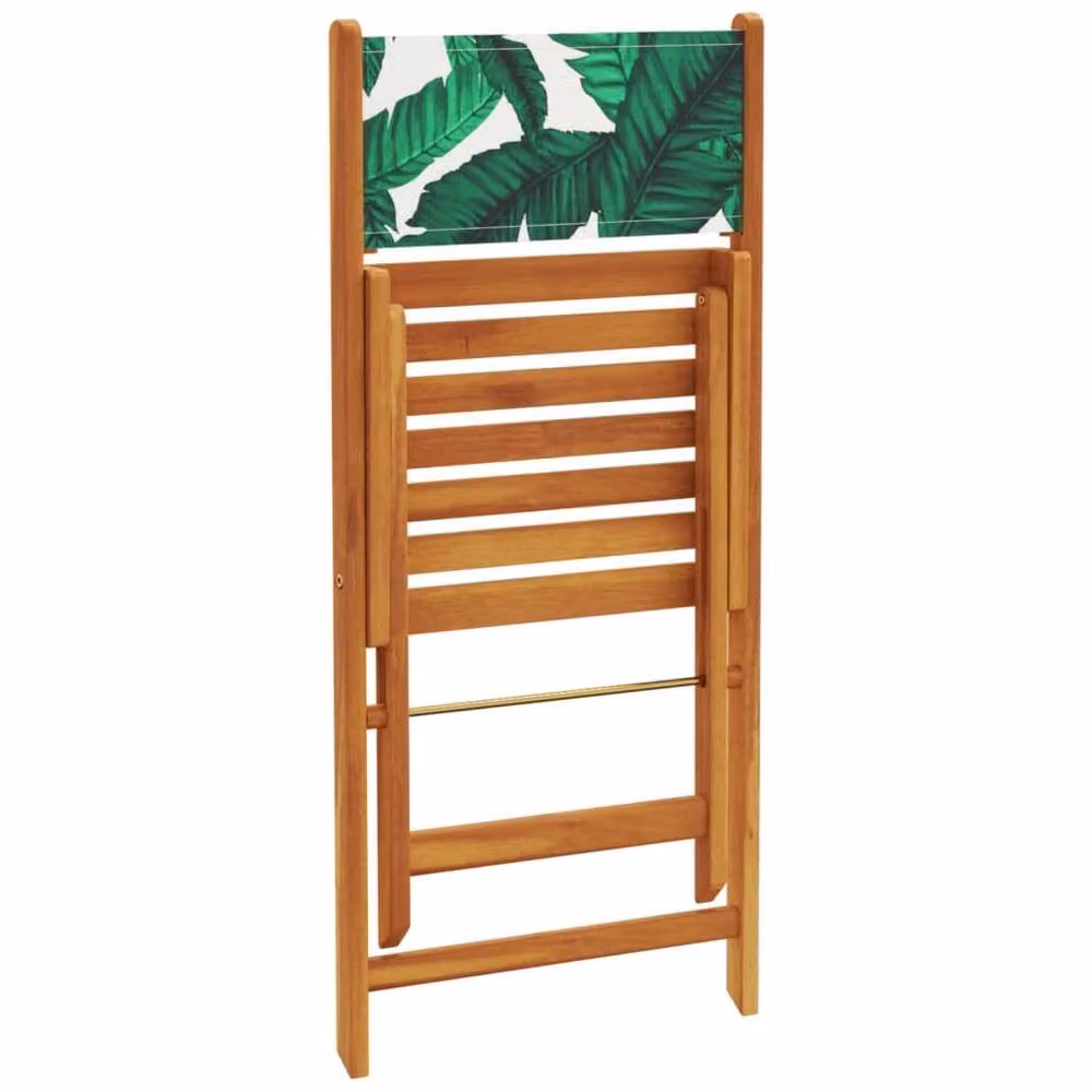 Berkfield Home Set of 6 Folding Garden Chairs in Green Fabric and Natural Acacia Wood – 2