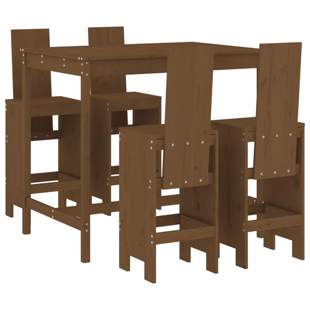 Berkfield Home Beautiful 5 Piece Garden Bar Set in Honey Brown Solid Pine Wood – 2