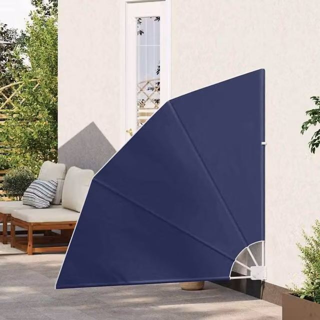 Berkfield Home Modern Folding Manual Balcony Privacy Screen in Navy Blue, W/H: 140 x 140 cm