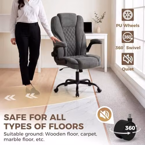 HOMCOM Grey Fabric Executive Office Chair with Flip-up Armrests and Swivel Function – 7