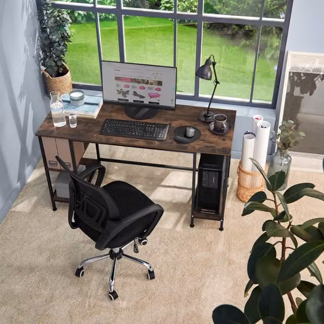 Tectake Stoke Industrial Computer Desk with Built-in Shelves in Brown