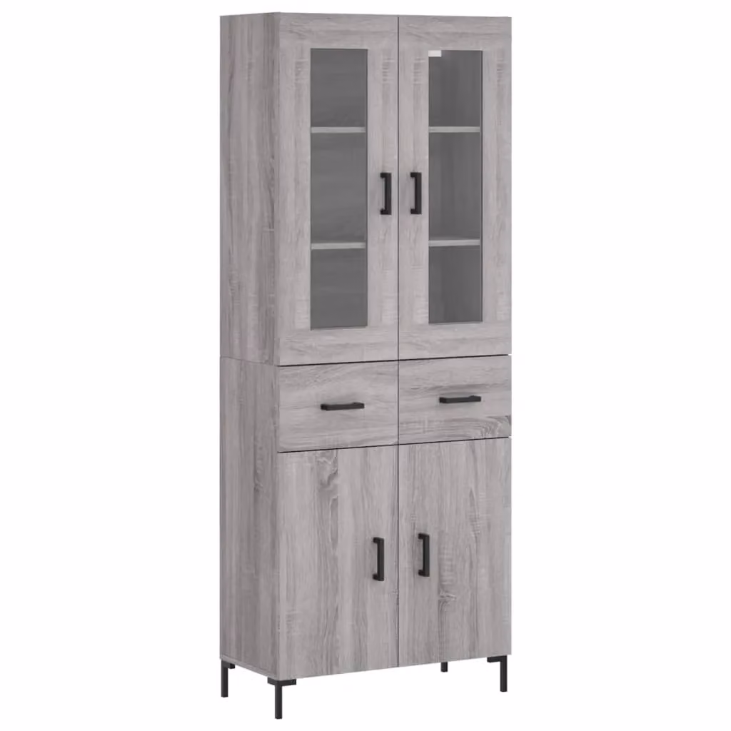 Berkfield Home Grey Sonoma Highboard with Doors and Drawers, H 180 x W 69.5 x D 34 cm – 2