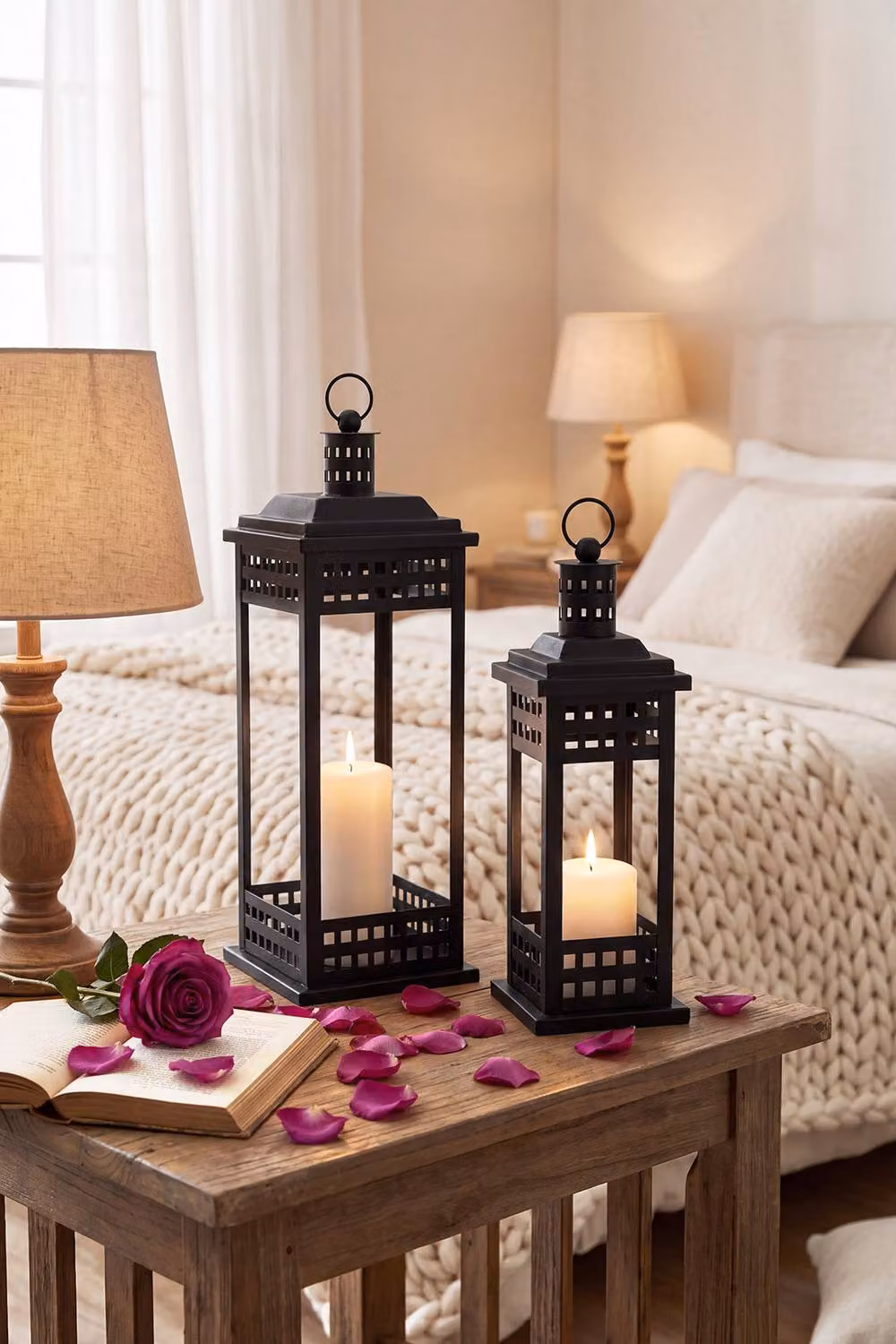 Living and Home 2-Piece Black Metal and Glass Square Pillar Candle Holder Set – 2