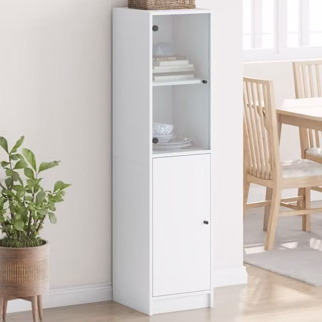 Berkfield Home Modern White Highboard with Glass Doors, W/D/H: 35 x 37 x 142 cm