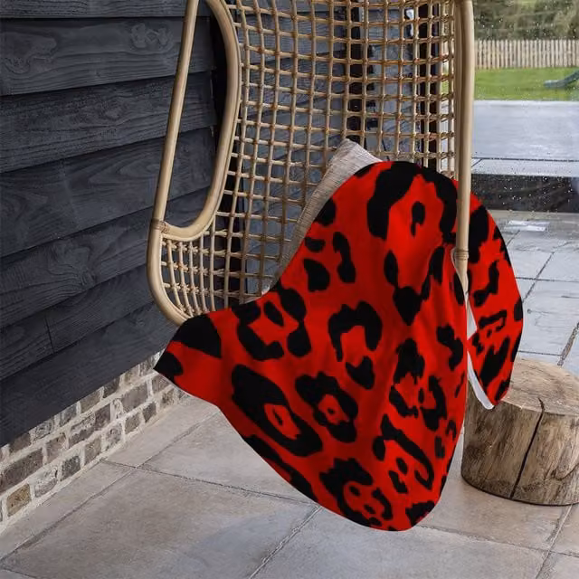 Benjamin Tate Design Red and Sand Leopard Print Fleece Blanket, W/D/H: 120 x 150 cm