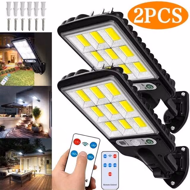 SPETLEK 2-Piece 6000W LED Solar Street Wall Light with PIR Motion Sensor in Black – 1