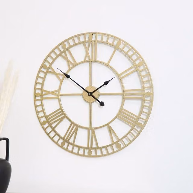 Melody Maison Gold and Black Metal Skeleton Wall Clock, W/D/H: 60 x 60 x 1 cm