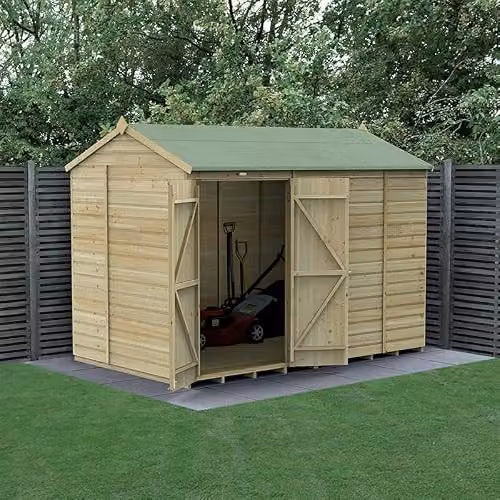Forest Garden Rustic Reverse Apex Wooden Shed with Double Doors and Floor in Green and Brown – 2