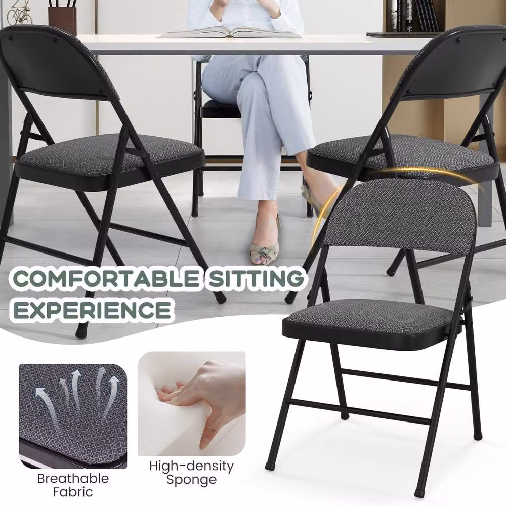 Costway Set of 6 Folding Fabric Padded Chairs with Sponge Seat and Backrest in Grey – 4