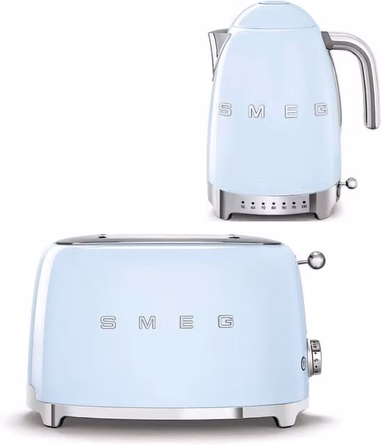 Smeg TSF03 4-Slice Toaster and KLF04 1.7 l Variable Temperature Kettle Set in Pale Blue