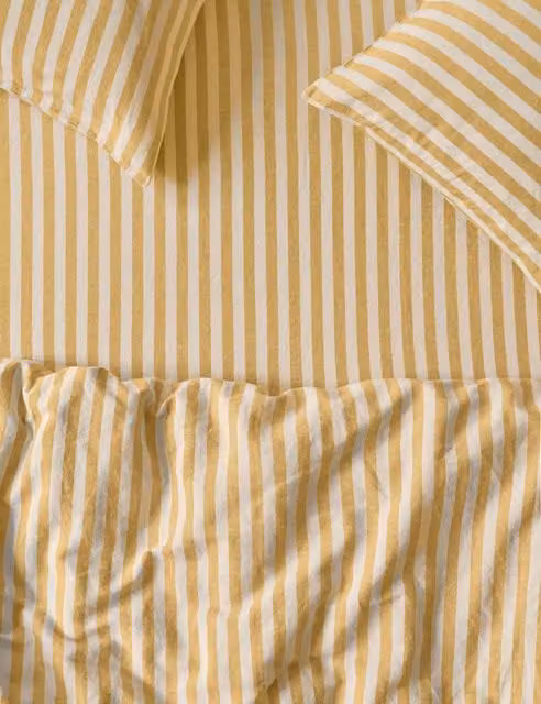 Piglet in Bed Pembroke Stripe Linen Rich Fitted Sheet, Yellow Mix, W: 140 cm, L: 200 cm