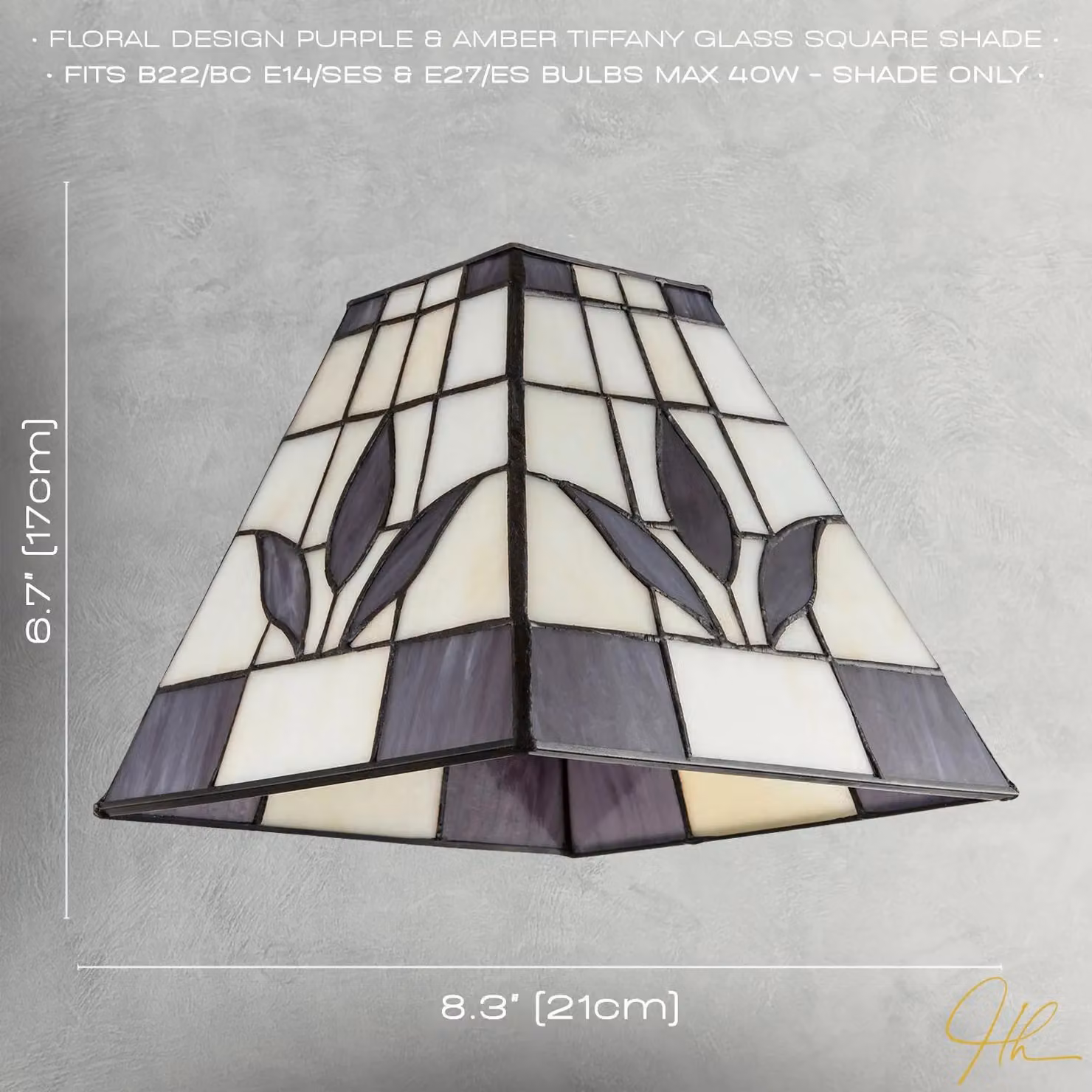 Happy Homewares Traditional Stained Glass Tiffany Square Pendant Lighting Shade in Purple and Multicolour – 4