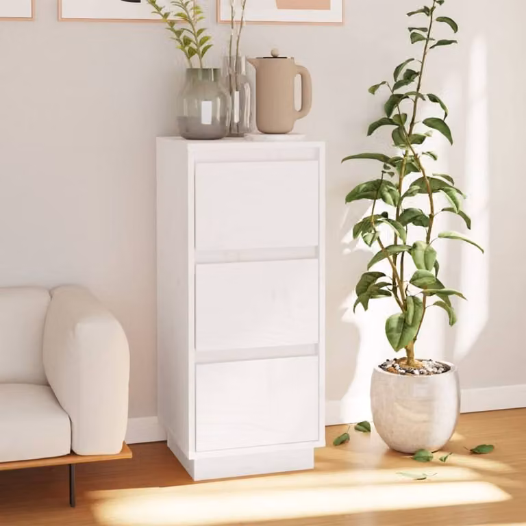 Berkfield Home White Solid Wood Pine Sideboard W/D/H: 32 x 34 x 75 cm
