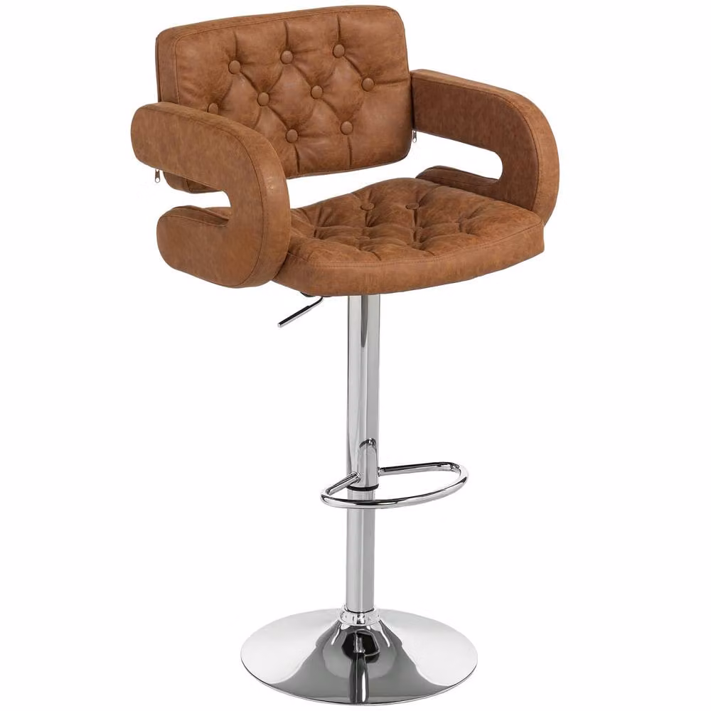 Wyld Haus Dovetti Brown Faux Leather Adjustable Swivel Bar Stool with Armrests – 2
