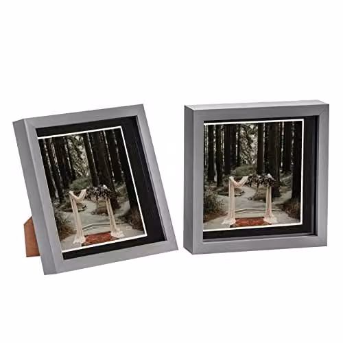 Nicola Spring 3D Shadow Box Square Photo Frames, Pack of 2, Black and Grey – 1