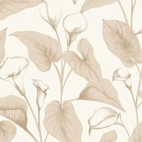 Grandeco Calla Lily Floral Botanical Textured Wallpaper in Beige