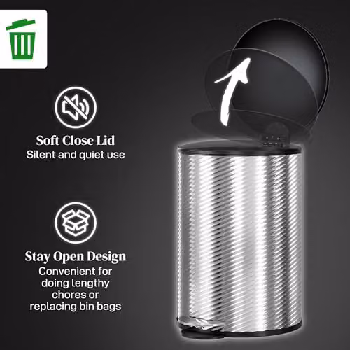 HOMCOM 20L Stainless Steel Pedal Bin with Soft-Close Lid and Removable Inner Bucket, Silver, H 35.0 x W 29.5 x D 20.0 cm – 5
