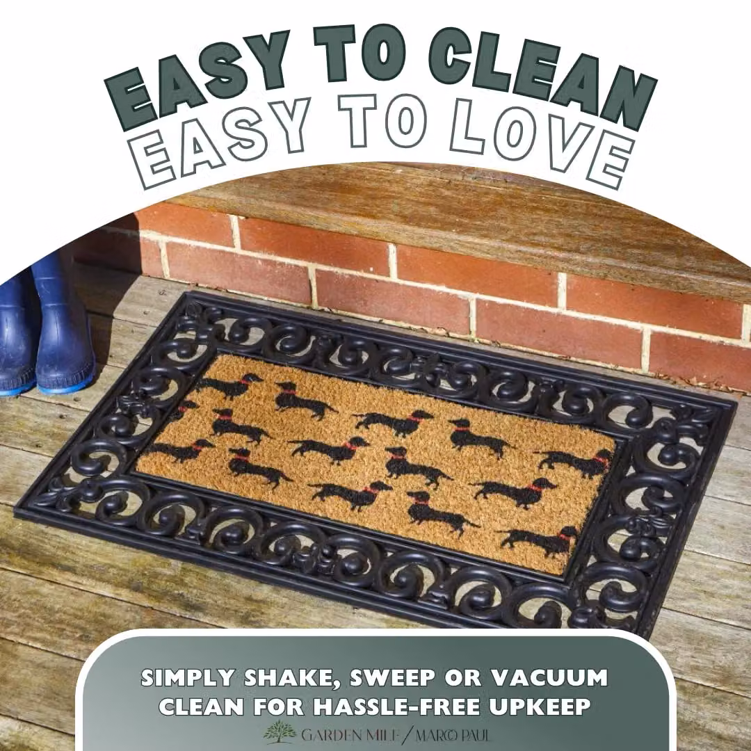 Marco Paul Non Slip Coir Door Mat Insert with Sausage Dog Design in Beige, Diameter: 100 cm – 4