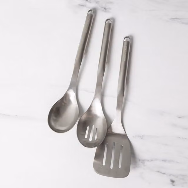 KitchenAid 3-Piece Stainless Steel Utensil Set in Silver, including Slotted Turner, Spoon and Cooking Spoon