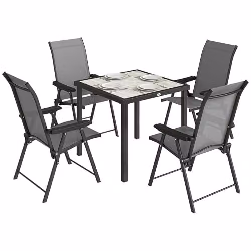 Outsunny 5 Piece Outdoor Dining Set in Grey for 4 Adults, W/D/H: 80 x 80 x 72 cm – 1