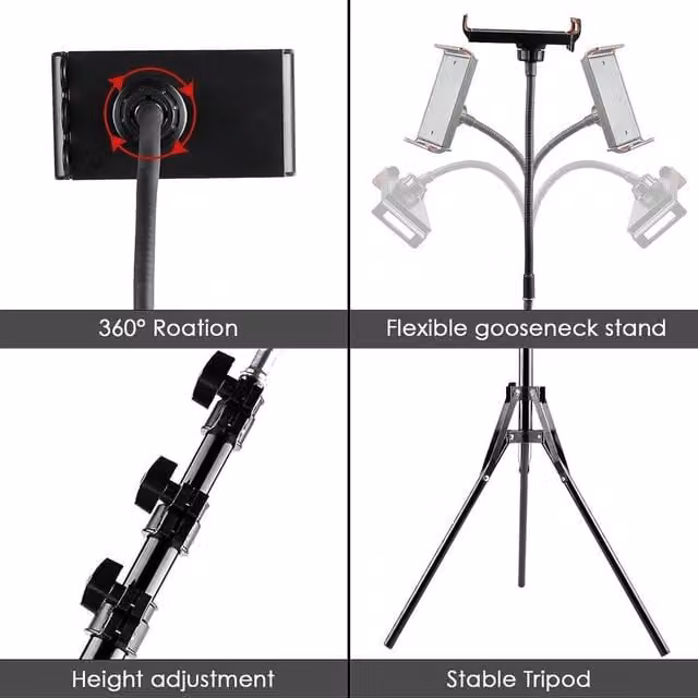 VOGREX Heavy Duty Tall Flexible Phone Tripod Stand, 170 cm, Black – 1
