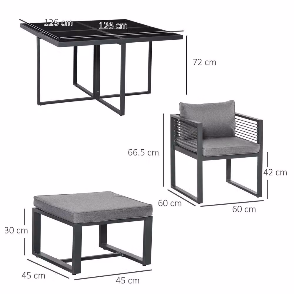 STILVORA Modern Garden Dining Set for 8 in Grey with Metal and Glass Construction – 3