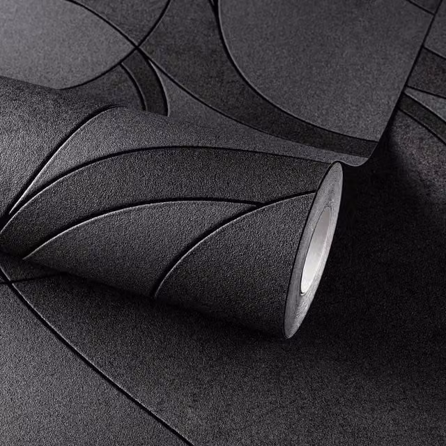 Grandeco Black Geometric Art Deco Abstract Vinyl Textured Wallpaper Roll