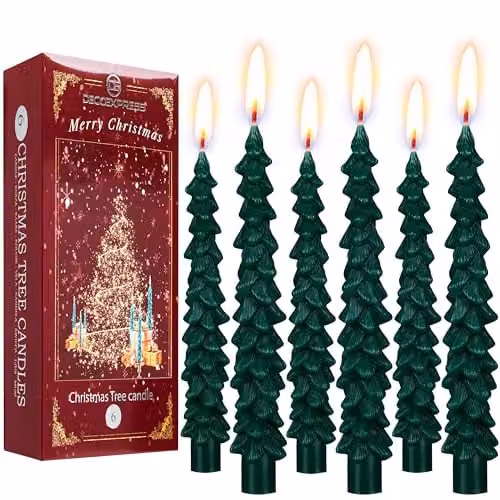 Deco Express Christmas Tree Dinner Candles, Green and Gold, Set of 6 – 1