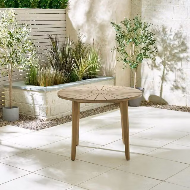FurnitureboxUK Tari 100cm Round Solid Acacia Wood Outdoor Dining Table in Light Brown