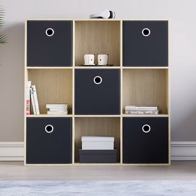Vida Designs Durham 9 Cube Storage Unit in White with 5 Black Baskets