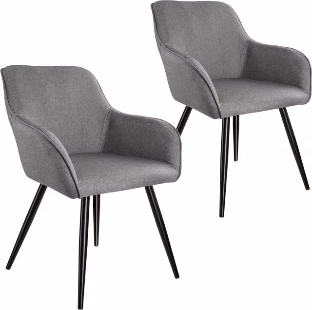 Tectake Set of 2 Modern Fabric Accent Chairs with Armrests in Grey and Black