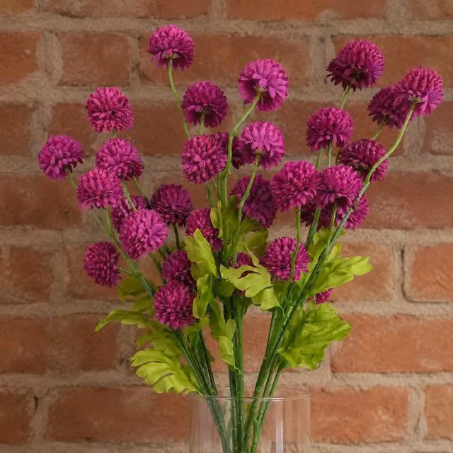 Leaf Pink Dahlia Pompom Artificial Stems, Pack of 6, Height: 50 cm – 1