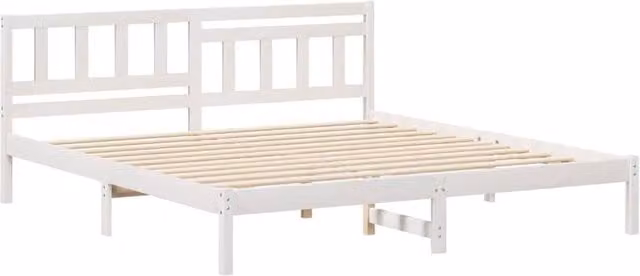 Berkfield Home White Solid Pine Wood Bed with Headboard W/D/H: 180 x 200 cm