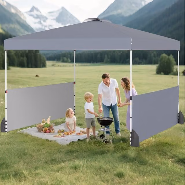 COSTWAY Pop Up Canopy Tent with 2 Half Sidewalls, Grey, W 3 m x D 3 m