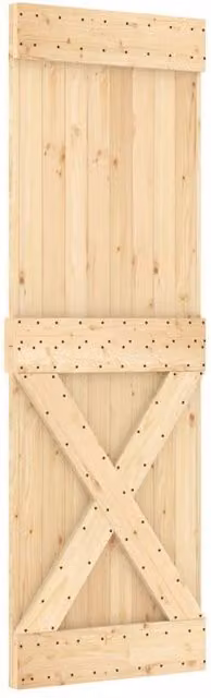Berkfield Home Rustic Solid Wood Pine Sliding Door with Hardware Set, W/H: 70 x 210 cm, Light Tan
