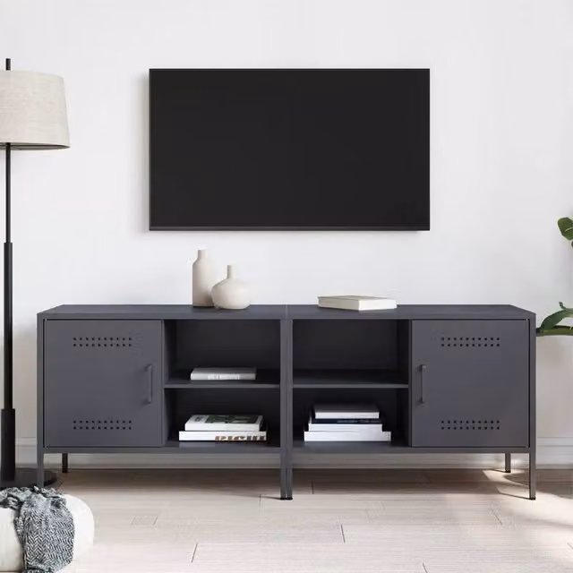 Berkfield Home Set of 2 Modern Anthracite Steel TV Cabinets, W: 68 cm, D: 39 cm, H: 50.5 cm – 1