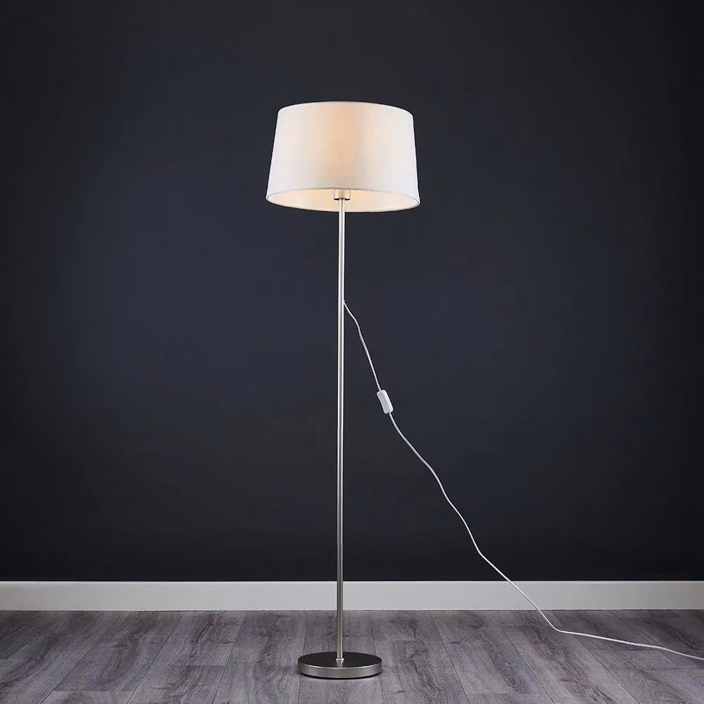 ValueLights Modern White and Chrome Floor Lamp with Fabric Cylinder Shade – 2