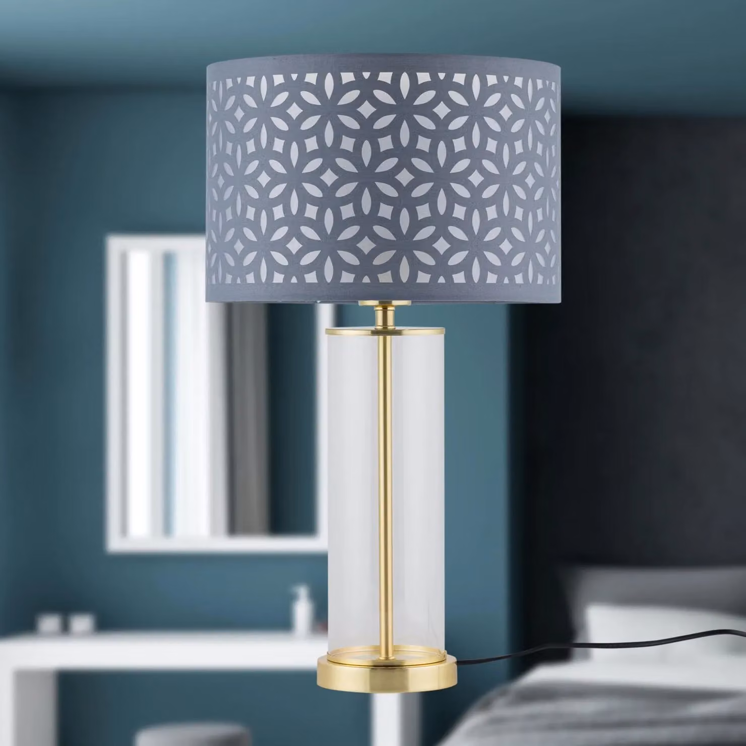 First Choice Lighting Aura Table Lamp in Gold and Grey – 3