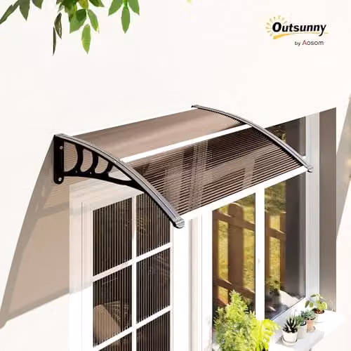 Outsunny Wall-Mounted Front Door Canopy Awning in Brown, W: 120 cm, D: 75 cm – 2