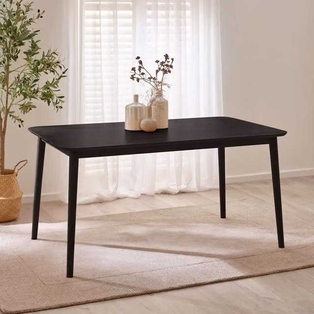 FurnitureboxUK Lynton Mid-Century Rectangular Rubberwood 6 Seat Dining Table in Black